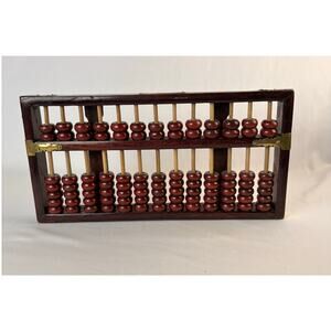 VTG ABACUS WOOD AND BRASS 13 ROWS 91 BEADS CHINESE LOTUS FLOWER BRAND